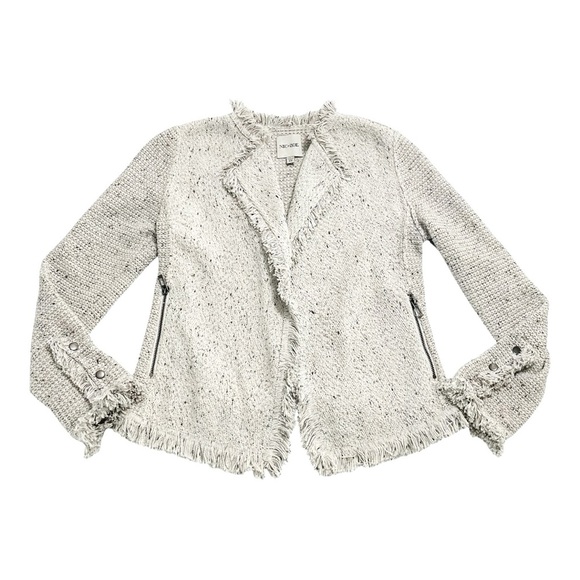 NIC+ZOE Open Front Fringed Knit Jacket PP Petite Gray Speckled Textured Blazer - Picture 7 of 14